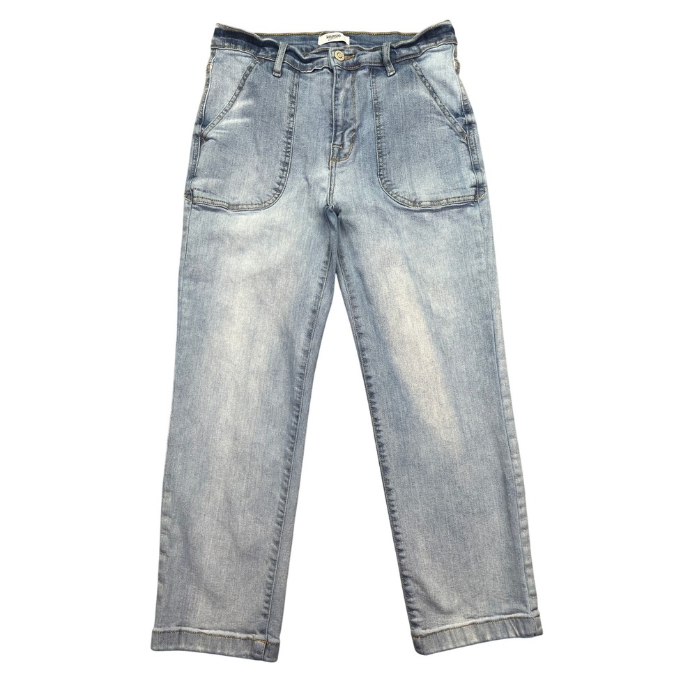 Kensie Utility Crop Jeans High Rise Pockets Light Wash Denim Blue Sz 26 Fits 28"